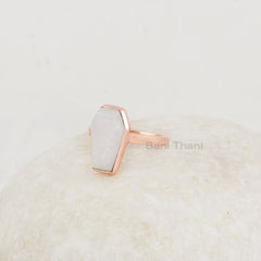 Rainbow Moonstone Ring - 925 Silver Ring - Rose Gold Ring - 9x15mm Coffin - Birthstone Jewelry - Gift for New Beginning - Jewelry for Friend