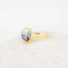 Dendritic Opal Ring, Dendritic Opal 10mm Round Gemstone Ring, 18k Micron Gold Plated Ring, 925 Silver Multicolor Ring, Black And White Ring