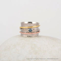 Labradorite Spin Band Ring - Handmade Boho Ring - 925 Silver - Anxiety Ring - Matching Jewelry - Jewelry For Bride - Gift For Young Girls