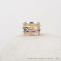 Labradorite Spin Band Ring - Handmade Boho Ring - 925 Silver - Anxiety Ring - Matching Jewelry - Jewelry For Bride - Gift For Young Girls