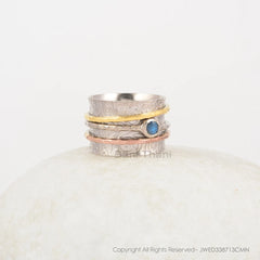 Labradorite Spin Band Ring - Handmade Boho Ring - 925 Silver - Anxiety Ring - Matching Jewelry - Jewelry For Bride - Gift For Young Girls