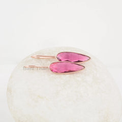 Pink Tourmaline Earrings, 8x25mm Pear Shape Rose Gold Plated Gemstone Earrings, 925 Sterling Silver Dangle Earrings Gift For Anniversary