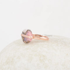 Pink Opal Ring - Natural Gemstone Ring - Silver Handmade Ring - 12mm Rose Gold Ring - Gift for niece - Jewelry for healing -Trendy Jewelry