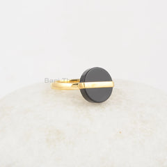 Black Onyx Ring - 925 Sterling Silver - Gold Plated Ring - Flat Round Stone - Party Jewelry - Jewelry For The Traveler - Gift For Young Lady