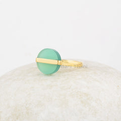 Aqua Chalcedony Ring - 12mm Flat Gemstone - 925 Sterling Silver - Gold Plated Ring - Modern Jewelry - Gift for Girls - Jewelry for The Bride