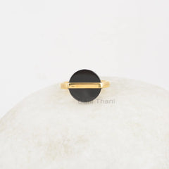 Black Onyx Ring - 925 Sterling Silver - Gold Plated Ring - Flat Round Stone - Party Jewelry - Jewelry For The Traveler - Gift For Young Lady