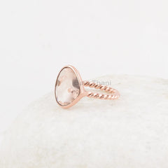 Morganite Ring - 925 Sterling Silver - Twisted Band - Rose Gold Plated - Birthstone Jewelry - Jewelry For Young Sister - Gift For Old Women