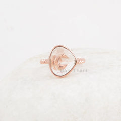 Morganite Ring - 925 Sterling Silver - Twisted Band - Rose Gold Plated - Birthstone Jewelry - Jewelry For Young Sister - Gift For Old Women