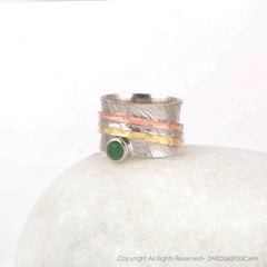 Green Aventurine Spinner Ring - Handcrafted Boho Ring - Pure Silver - 5mm Round - Artisan Jewelry - Jewelry For Teens - Gift For Daughter