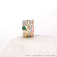 Green Aventurine Spinner Ring - Handcrafted Boho Ring - Pure Silver - 5mm Round - Artisan Jewelry - Jewelry For Teens - Gift For Daughter