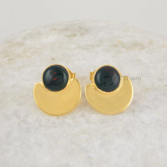 Bloodstone Stud Earrings - Pure Silver - Handcrafted Studs - 7mm RounfBestseller Jewelry - Gift For Grandma - Jewelry For Strength