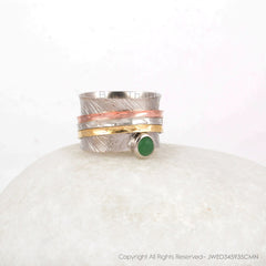Green Aventurine Spinner Ring - Handcrafted Boho Ring - Pure Silver - 5mm Round - Artisan Jewelry - Jewelry For Teens - Gift For Daughter