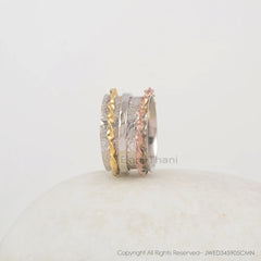 Textured Finish Thumb Band - Gold Plated Boho Ring - Solid Silver - Fashion Jewelry - Jewelry For Wholesale - Gift For Bridesmaid