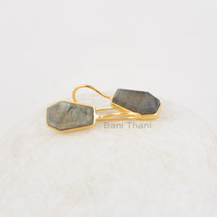 Coffin Earrings, Labradorite 9x15mm Sterling Silver Gemstone Earrings, Labradorite Gold Plated Coffin Earrings, Handmade Earrings For Women