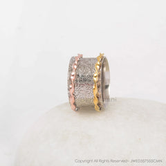 Two Tone Spinner Ring - Solid Silver - Gold Plated Spinner Ring - Artisan Jewelry - Gift For Grand Daughter - Jewelry For Everyday