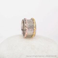Two Tone Spinner Ring - Solid Silver - Gold Plated Spinner Ring - Artisan Jewelry - Gift For Grand Daughter - Jewelry For Everyday