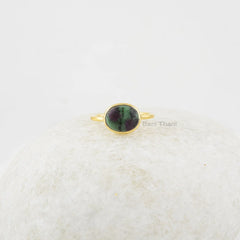 Ruby Zoisite Oval Gemstone Ring - 8x10mm Gemstone Ring - 18k Gold Plated Ring - 925 Sterling Silver Ring - Gift for Women - Gift for Her