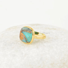 Copper Amazonite Ring - Sterling Silver - 12mm Gemstone Ring - Amazonite Cushion - Designer Jewelry - Jewelry For Her - Gift For Family