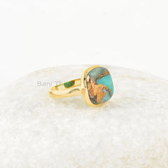 Copper Amazonite Ring - Sterling Silver - 12mm Gemstone Ring - Amazonite Cushion - Designer Jewelry - Jewelry For Her - Gift For Family