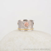 Textured Silver Spinner Band - Flower Silver Ring - Sterling Silver - Spinner Ring - Gemstone Jewelry - Gift For Her - Jewelry For Sale