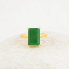 Green Aventurine Silver Ring - 8x12mm Rectangle Gemstone Ring - 925 Solid Silver Ring - Gold Plated Ring - Ring for Womens - Promise Ring