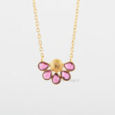 Pink Tourmaline Necklace, 5x7mm Pear Gemstone Silver Necklace, 18k Gold Plated Elegant Necklace, 925 Sterling Silver Necklace For Women