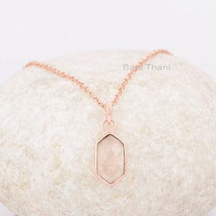 Morganite Necklace - 925 Silver - Rose Gold Plated Necklace - 8x15mm Hexagon - Jewelry Manufacturer - Gift For Her - Jewelry For Healing