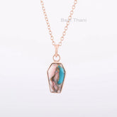 Pink Opal Copper Turquoise Necklace - Handcrafted Necklace - 10x17mm Coffin - 925 Silver - Artisan Jewelry - Jewelry For Teen - Gift For Her