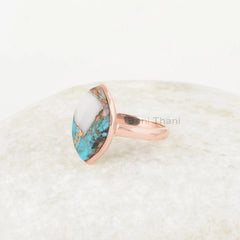 Turquoise Ring, Pink Opal Copper Turquoise 9x17mm Marquise Shape Gemstone Ring, Bezel Ring, Rose Gold Plated Ring, 925 Silver Women Ring