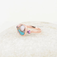 Gorgeous Silver Ring, Pink Opal Copper Turquoise & Tourmaline Gemstone Ring, Rose Gold Plated Ring, Silver Ring, Best Valentines day Gift