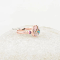 Gorgeous Silver Ring, Pink Opal Copper Turquoise & Tourmaline Gemstone Ring, Rose Gold Plated Ring, Silver Ring, Best Valentines day Gift