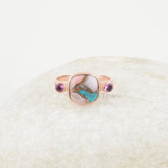 Gorgeous Silver Ring, Pink Opal Copper Turquoise & Tourmaline Gemstone Ring, Rose Gold Plated Ring, Silver Ring, Best Valentines day Gift