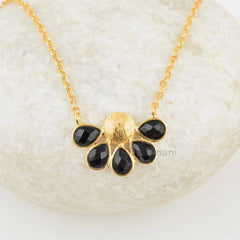 Black Onyx Gemstone Necklace, 18k Gold Plated Elegant Necklace, Onyx 5x7mm Pear Gemstone Silver Necklace, Women's Gift, Valentine's Gift