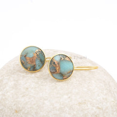 Beautiful Copper Amazonite Drop Earrings, Copper Amazonite 15mm Round Gemstone 925 Silver Earrings, 18k Gold Plated Earrings