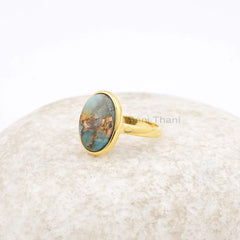 Copper Amazonite 10x14mm Oval Shape Gemstone Ring, 925 Sterling Silver Ring, 18k Gold Plated Handmade Ring, Valentine's Day Gift Ring