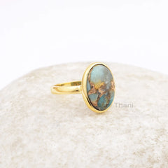 Copper Amazonite 10x14mm Oval Shape Gemstone Ring, 925 Sterling Silver Ring, 18k Gold Plated Handmade Ring, Valentine's Day Gift Ring