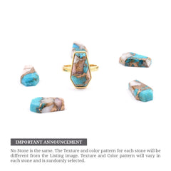 Pink Opal Copper Turquoise Ring - Gemstone Ring - Sterling Silver - 10x17 mm Coffin - Fashion Jewelry - Gift For Student - Jewelry For Lover