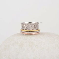 Textured Spinner Band - 925 Sterling Silver - Handcrafted Spinner Ring - Bestseller Jewelry - Gift For Grandma - Jewelry For Strength