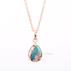 Pink Opal Turquoise Necklace - Sterling Silver - Gemstone Necklace - 10x14mm Prong Set Pear - Trend Jewelry - Gift For Her -Jewelry For Sale