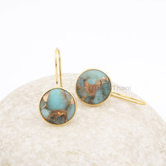 Beautiful Copper Amazonite Drop Earrings, Copper Amazonite 15mm Round Gemstone 925 Silver Earrings, 18k Gold Plated Earrings