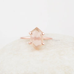 Morganite Ring - 925 Sterling Silver - Rose Gold Plated Ring - 8x15mm Hexagon - Bestseller Jewelry - Jewelry For Summer - Gift For Nurse