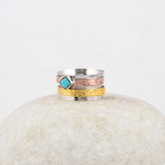 Turquoise 4mm Cushion Spinner Band - 925 Silver - Handmade Spinner Ring - Man Made Jewelry - Gift For Inspiration - Jewelry For Flower Girls