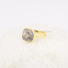 Black Rutile Quartz Ring - Sterling Silver Ring - 10mm Gemstone Jewelry - Gold Vermeil - Gift for Lady - Ring for Girls - Handmade Jewelry
