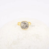 Black Rutile Quartz Ring - Sterling Silver Ring - 10mm Gemstone Jewelry - Gold Vermeil - Gift for Lady - Ring for Girls - Handmade Jewelry