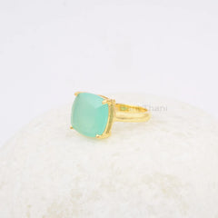 Womens Ring - Aqua Chalcedony Gemstone Silver Ring - Gold Plated Ring - 925 Sterling Silver Ring - Thanksgiving Gift - Birthday Gift Ring