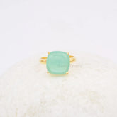 Womens Ring - Aqua Chalcedony Gemstone Silver Ring - Gold Plated Ring - 925 Sterling Silver Ring - Thanksgiving Gift - Birthday Gift Ring