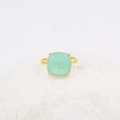 Womens Ring - Aqua Chalcedony Gemstone Silver Ring - Gold Plated Ring - 925 Sterling Silver Ring - Thanksgiving Gift - Birthday Gift Ring