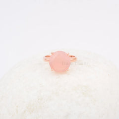 Beautiful Round Pink Chalcedony 12mm Gemstone Ring, Rose Gold Plated Ring, 925 Sterling Silver Ring, Handmade Ring, Thanksgiving Gift Ring