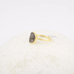Half Moon Black Rutile Gemstone Ring - 5x10mm Handmade Ring - 925 Sterling Silver - Thanksgiving Gift Ring - Wedding Gift Ring - Dainty Ring