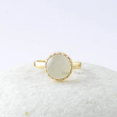 White Chalcedony Zig Zag Ring - Gold Plated Handmade Ring - 925 Sterling Silver Ring - Round Gemstone Ring - Valentines Gift Ring - Gift Her
